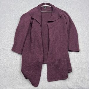 Eileen Fisher Cardigan Women's 3X Purple Chunky Wool Asym Open Front Long Sleeve